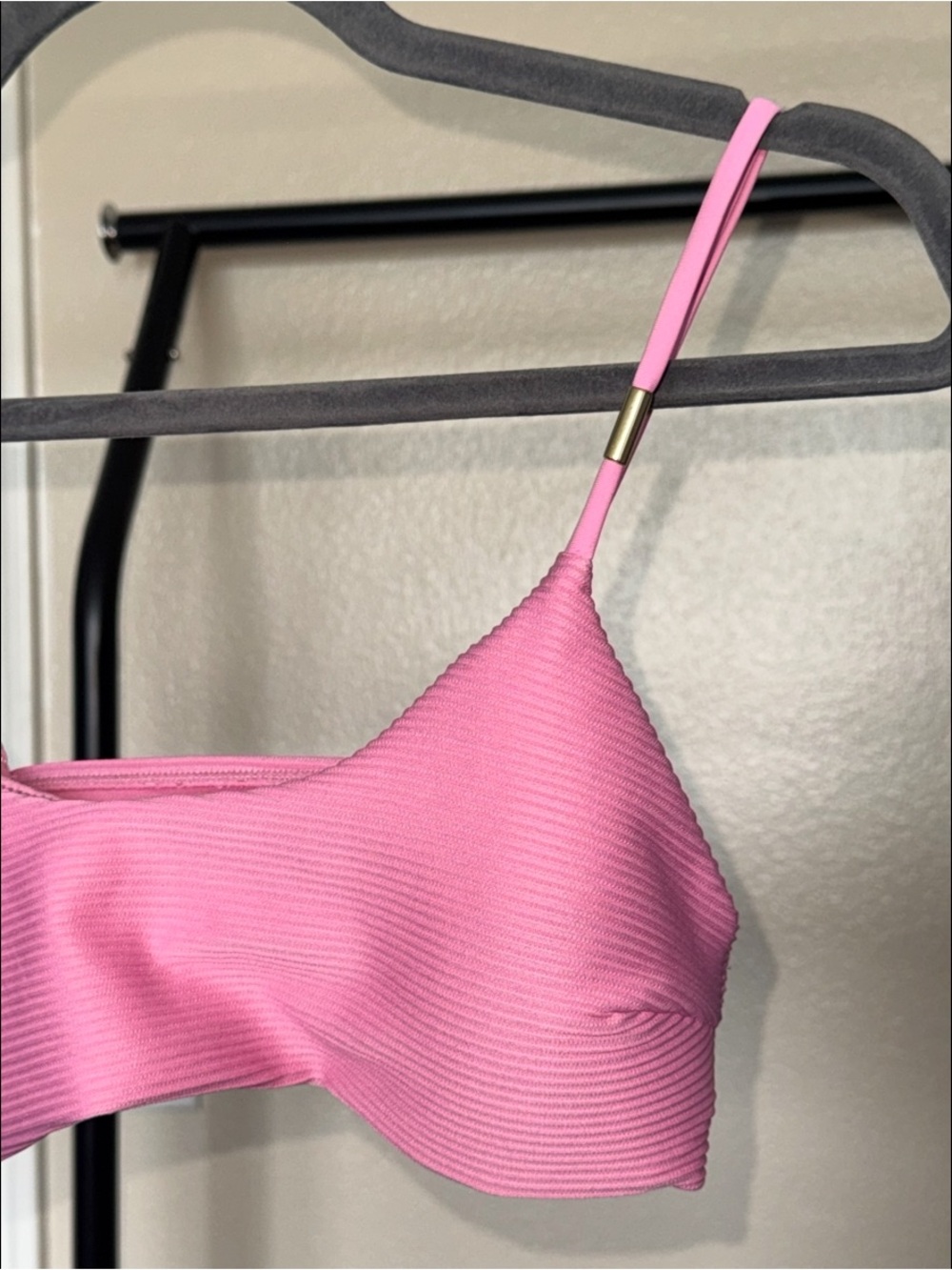 Pink Ribbed Bikini Top with Adjustable Straps - Picture 3 of 6